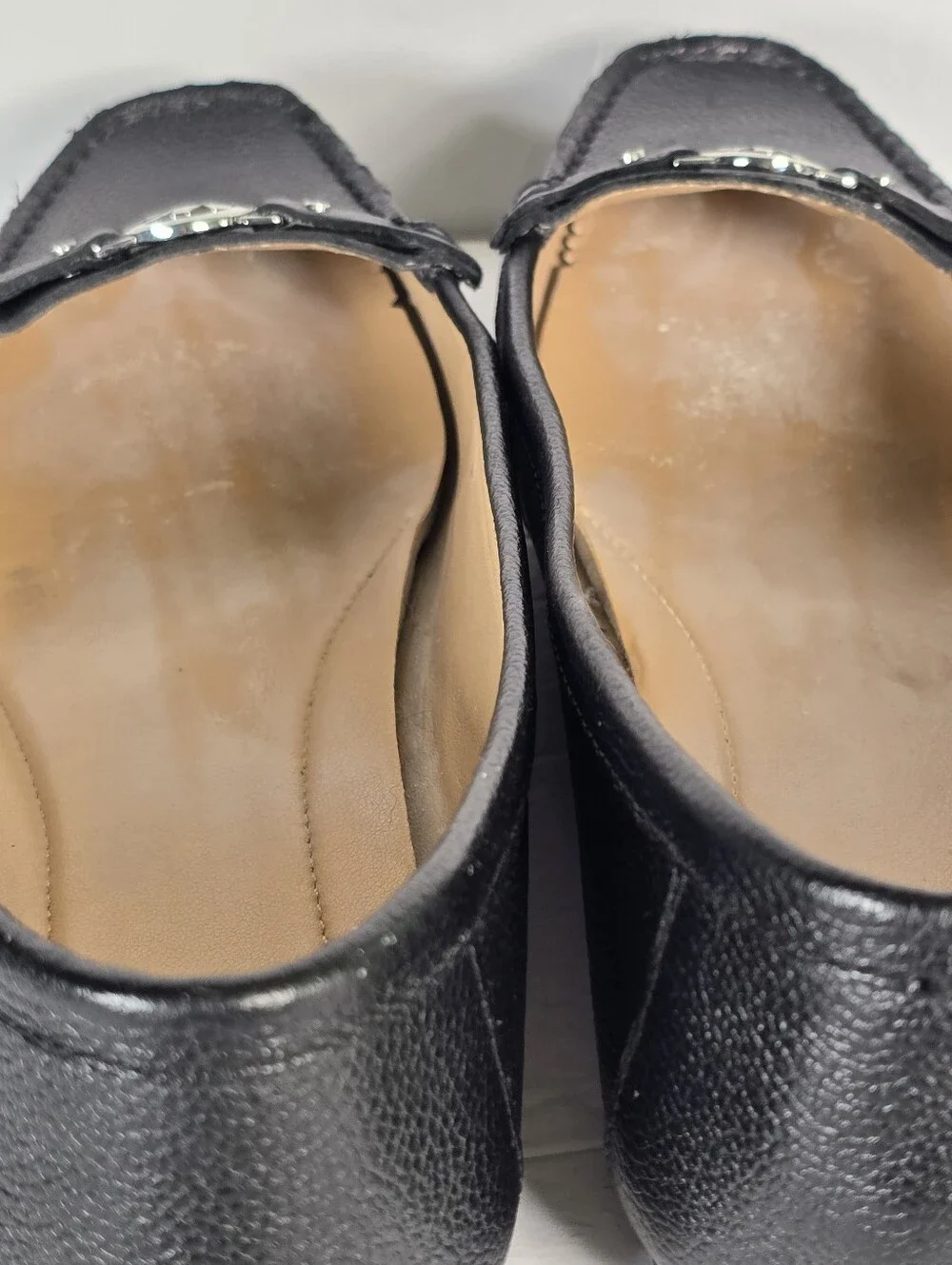 Michael Kors Moc Black Leather Moccasin Loafers Silver Tone Hardware Size 8.5